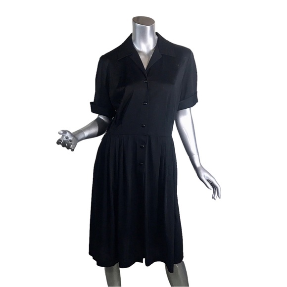 Vtg 40s/50s CasualMaker by Sy Frankel Black Fit N Flare Day Dress S / M - Picture 1 of 16